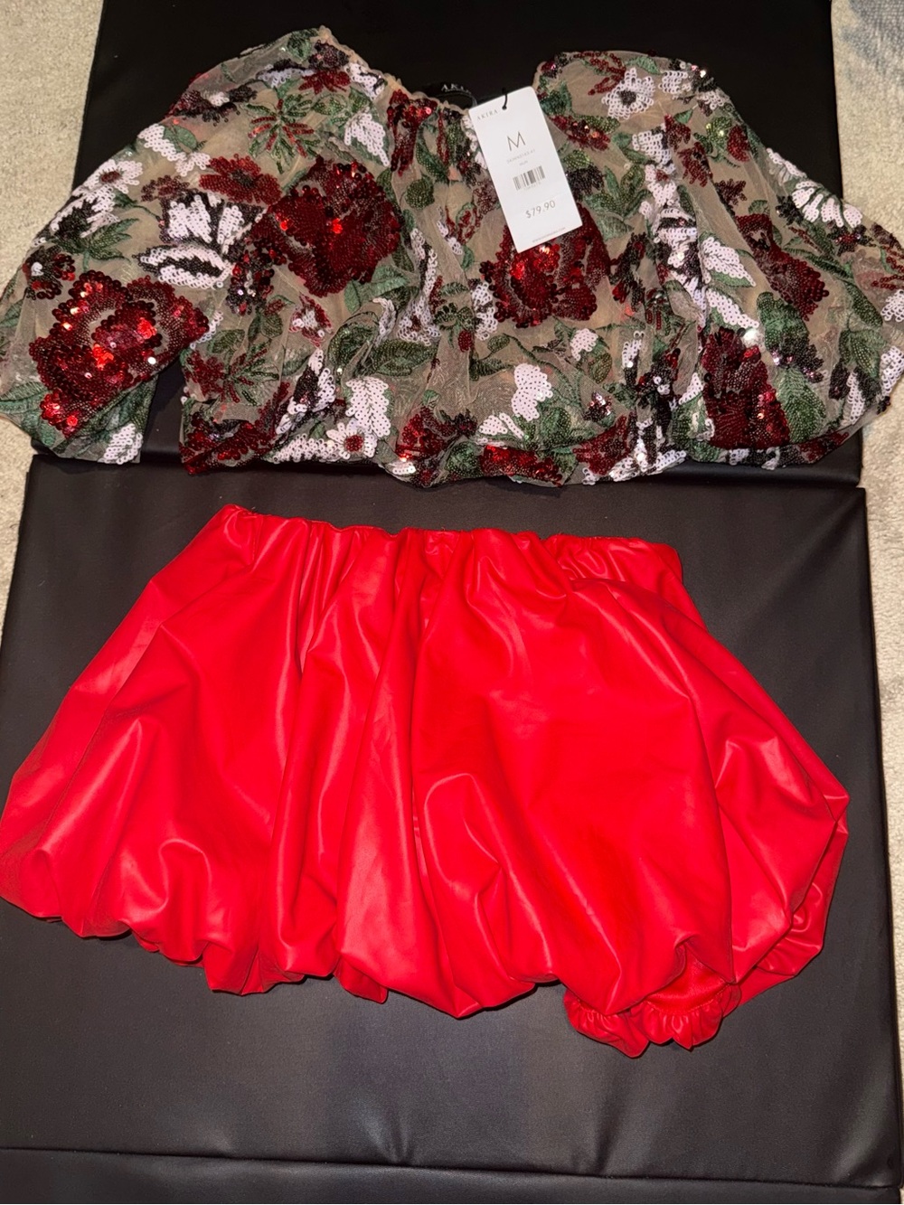 AKIRA Red Vinyl Bubble Skirt with Elastic Hem this listing is for SKIRT ONLY